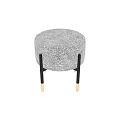 Modern Round Gray Textured Fabric Ottoman With Black Legs And Gold Feet