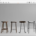 Diverse Design Bar Stools With Wooden Metal Frames And Comfortable Seats 3d model