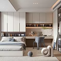 Modern Tatami Bedroom Interior Design With Storage Desk Wardrobe And Large Window