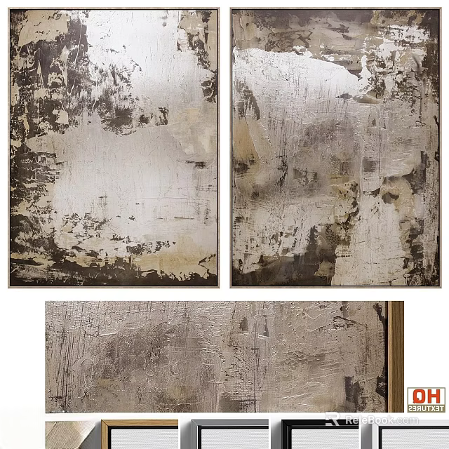 Photo Wall Abstract Gray White Black Texture Art Multiple Distressed Paintings For Modern Home Decor 3d model 