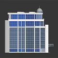 Cartoon Scene Modern High Rise Building With Glass Windows White Exterior Dome And Reflective Ground