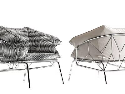 Modern Leisure Chair With Metal Frame Plaid And Light Colored Fabric Design 3d model