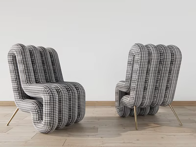 Modern Luxury Single Sofa with Houndstooth Pattern and Metal Legs 3d model