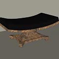 Vintage Stool With Black Leather Seat And Carved Wooden Base