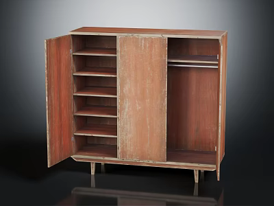 Wooden Entryway Side Cabinet with Multiple Shelves Clothes Rod Simple Design and Slim Legs 3d model