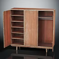 Wooden Entryway Side Cabinet with Multiple Shelves Clothes Rod Simple Design and Slim Legs