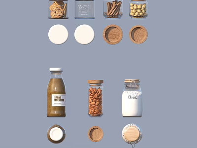 Household Glass Jars With Wooden Lids Storage Bottles Nuts And Sauce Containers 3d model
