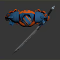 Sci Fi Armored Character With Blue Red Armor Spikes And Long Sword