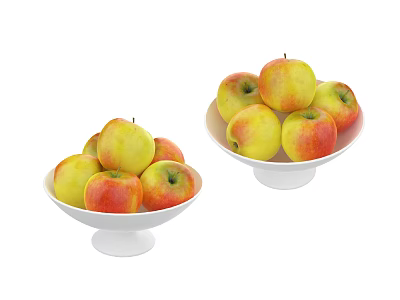 White Ceramic Bowls With Pedestal Base Filled With Red And Yellow Apples 3d model