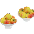 White Ceramic Bowls With Pedestal Base Filled With Red And Yellow Apples