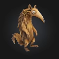 Detailed Wooden Anteater Sculpture With Long Snout Large Eyes And Furry Texture On Black Background