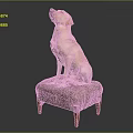 Labrador Dog Sitting On Patterned Upholstered Stool Looking Up Against Neutral Background 3d model