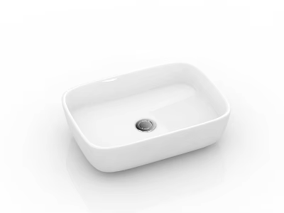 White Square Modern Ceramic Washbasin with Sleek Design and Chrome Drain 3d model
