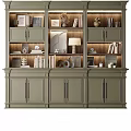Dark Green Home Library Bookcase With Shelves Cabinet Doors And Decorative Items