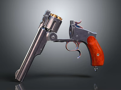 Vintage Revolver Firearm With Shiny Metal Cylinder And Red Wooden Grip 3d model