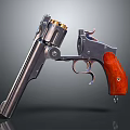 Vintage Revolver Firearm With Shiny Metal Cylinder And Red Wooden Grip
