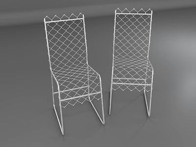 Two White Metal Mesh Outdoor Chairs Featuring Diamond Pattern Frame Design 3d model