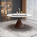 Elegant Round Dining Table With Marble Top And Wooden Cone Base 3d model