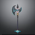 Fantasy Weapon Design With Blue Glowing Accents Pink Details Spiked Top And Star Shaped Base