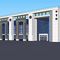 Modern Gymnasium Building With White Exterior And Blue Glass Curtain Wall