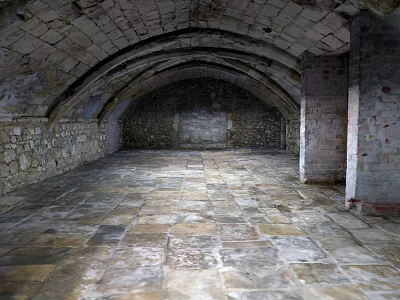 Elevator Passageway in Ancient Architectural Style With Stone Vaulted Ceiling Stone Walls and Stone Floor 3d model