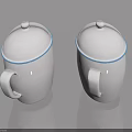 Two White Lidded Ceramic Cups Placed On Gray Surface With Reflection