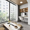 Modern Home Balcony Design With Large Windows Green Plants Work Desk And Comfortable Chair