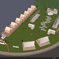 Waterfront Garden Landscape With White Pavilions Green Lawn And Event Areas