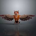 Mythical Owl Character With Spread Wings Red Eyes And Feather Details