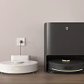 Smart Robot Vacuum Cleaner With Black Charging Base And White Body On Wooden Floor