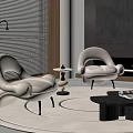 Modern Living Room Interior With Beige Accent Chair Round Rug And Coffee Table