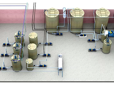 Industrial Storage Tank System With Piping Valves And Equipment Layout 3d model