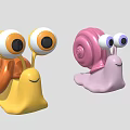 Cute Reptile Snail Characters With Big Eyes And Colorful Shells In Cartoon Style