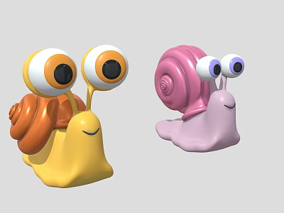 Cute Reptile Snail Characters With Big Eyes And Colorful Shells In Cartoon Style 3d model