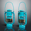 Two Vintage Blue Candle Lanterns With Classic Metal Handle And Retro Design