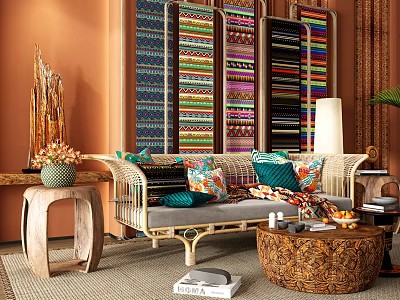 Southeast Asia Multiplayer Sofa Sofa Coffee Table Combination 3d model