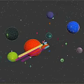 Vibrant Space Scene With Colorful Planets Small Spaceship Stars And Debris