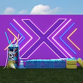 Super Hi Party Photo Check In Spot With Purple Stage And Seating Arrangement