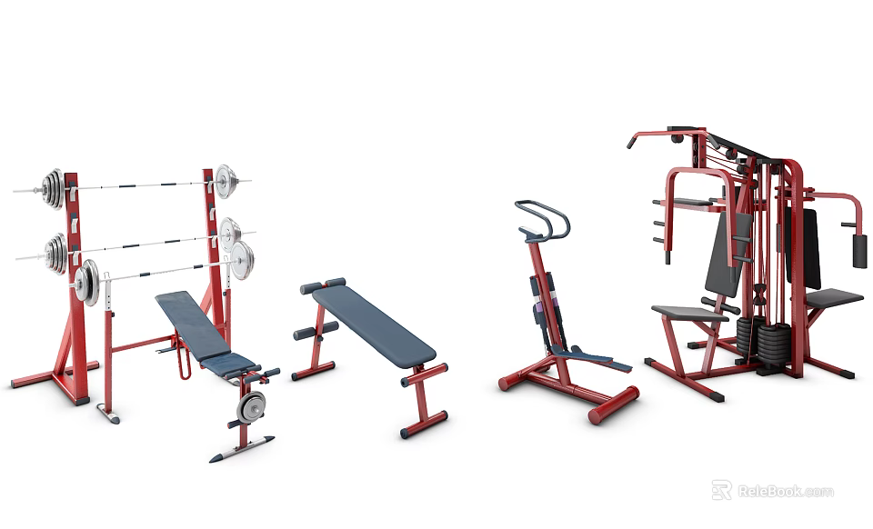 Professional Home Gym Sports Equipment With Barbell Rack Weight Bench Stepper And Multi Functional Trainer 3d model 