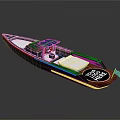 Modern Boat Exterior Design With Blue Seats White Deck And Stern Logo