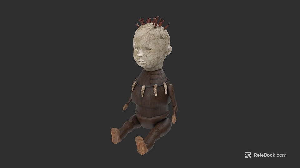 White Head Doll With Red Head Decorations Brown Body And Decorative Elements 3d model 