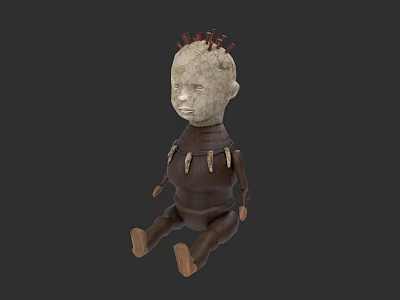 White Head Doll With Red Head Decorations Brown Body And Decorative Elements 3d model