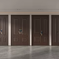 Dark Brown Hinged Doors With Classic Panel Design In Empty Interior Space 3d model
