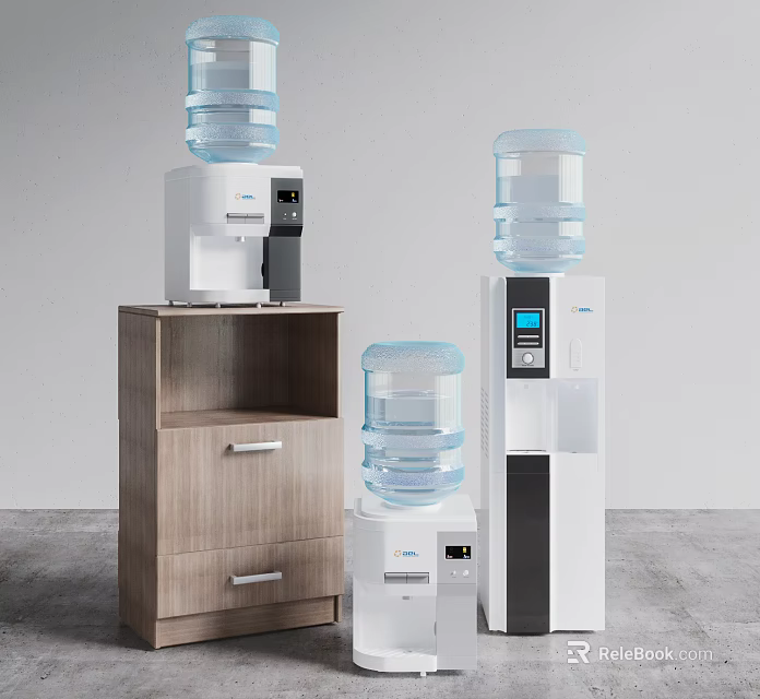 Water Dispensers As Daily Use Electrical Appliances Featuring Standing And Tabletop Types With Buckets 3d model 