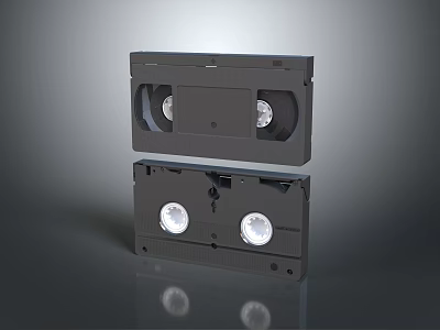 Black VHS Video Tapes Stacked On Gray Background With Retro Design Details 3d model
