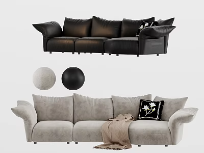 Black And Gray Sectional Sofas With Leather Fabric Throw Pillow Blanket And Round Decor 3d model