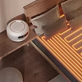 Smart Home Appliance in Modern Bedroom with Bed Pillows and Orange LED Light Strips