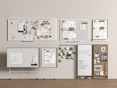 Modern Minimalist Decorative Ornament Combination On Display Boards With Notes Photos And Small Decor Items 3d model