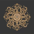 Golden Ornate Decorative Component With Intricate Filigree And Symmetrical Scroll Patterns