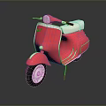 Pink Retro Scooter With White Seat And Black Wheels On Dark Background